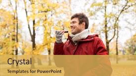  Presentation with communication - Audience pleasing slides consisting of hipster man using voice command backdrop and a yellow colored foreground