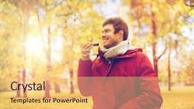  Presentation with recorder - Colorful presentation design enhanced with hipster man using voice command backdrop and a yellow colored foreground