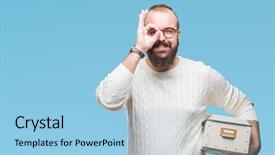  Presentation with glasses - Amazing slides having hipster man wearing glasses moving backdrop and a light blue colored foreground