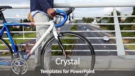  Presentation with black man - Audience pleasing slides consisting of hipster man with bicycle walking backdrop and a gray colored foreground