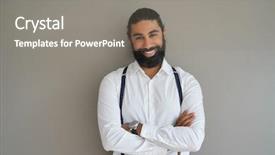  Presentation with background - Presentation design featuring hipster man with suspenders standing background and a  colored foreground