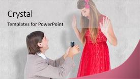  Presentation with marriage - Theme with hipster on bended knee doing a marriage proposal to his girlfriend against white background background and a light gray colored foreground
