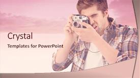  Presentation with blue orange - Audience pleasing slide set consisting of hipster photographing against wooden wall against beautiful orange and blue sky backdrop and a lemonade colored foreground