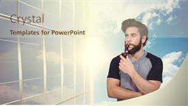  Presentation with pipe - Presentation theme consisting of hipster smoking pipe by modern building background and a cream colored foreground