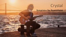  Presentation with electric guitar - PPT theme featuring hipster-street-musician-in-black and a coral colored foreground