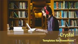  Presentation with library - Presentation design having hipster student studying in library background and a tawny brown colored foreground