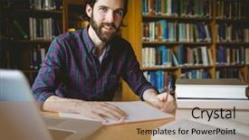  Presentation with academic - Colorful PPT layouts enhanced with hipster student studying in library backdrop and a  colored foreground