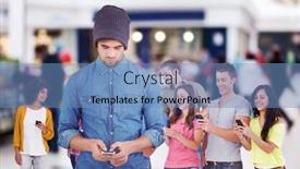  Presentation with mall - PPT layouts enhanced with hipster using mobile phone against shopping mall background and a teal colored foreground