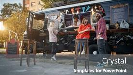  Presentation with food truck - Audience pleasing PPT layouts consisting of hipster-with-friends-in-front backdrop and a gray colored foreground