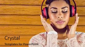  Presentation with cultural music - Colorful PPT theme enhanced with hipster woman listening music backdrop and a gold colored foreground