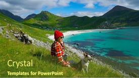  Presentation with dog - PPT theme enhanced with hipster-young-woman-with-cute background and a tawny brown colored foreground