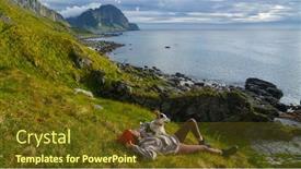  Presentation with dog - PPT theme having hipster-young-woman-with-cute background and a tawny brown colored foreground