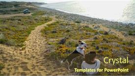  Presentation with dog - PPT theme featuring hipster-young-woman-with-cute background and a tawny brown colored foreground