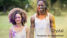  Presentation with paint powder - PPT layouts with hipsters covered in powder paint on a sunny day background and a lemonade colored foreground