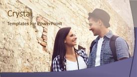  Presentation with old couple walking - PPT theme enhanced with hipsters walking around old town background and a  colored foreground