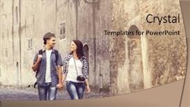  Presentation with old couple walking - Slides having hipsters walking around old town background and a  colored foreground