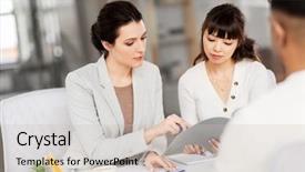  Presentation with job interview - Beautiful slide set featuring hiring and employment concept - international backdrop and a soft green colored foreground