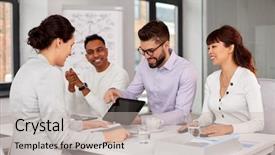  Presentation with human resource management - Cool new theme with hiring and employment concept - international backdrop and a mint green colored foreground