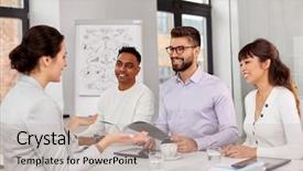  Presentation with job interview - Audience pleasing presentation design consisting of hiring and employment concept - international backdrop and a soft green colored foreground