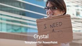  Presentation with cardboard - Slides featuring hiring human resources - unemployed woman showing a message background and a coral colored foreground