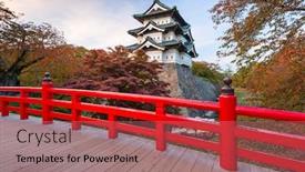  Presentation with japan castle - Colorful presentation design enhanced with hirosaki-castle-in-hirosaki-japan backdrop and a coral colored foreground