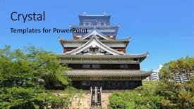  Presentation with japan castle - PPT theme consisting of hiroshima castle in hiroshima japan background and a light blue colored foreground