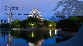  Presentation with japan castle - PPT theme consisting of hiroshima castle in japan background and a light blue colored foreground