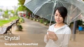  Presentation with umbrella - Colorful presentation theme enhanced with hiroshima day - woman holding an umbrella backdrop and a coral colored foreground