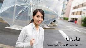  Presentation with preschooler outside - Amazing slide deck having hiroshima day - woman holding umbrella with raining backdrop and a light gray colored foreground