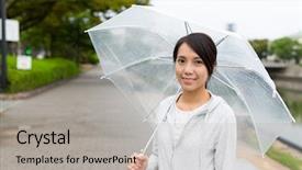  Presentation with umbrella - Slides having hiroshima day - woman with umbrella background and a light gray colored foreground