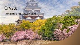 Presentation with hiroshima - Cool new presentation theme with hiroshima japan castle in spring backdrop and a light blue colored foreground