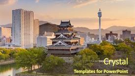  Presentation with japan castle - PPT layouts with hiroshima japan cityscape background and a tawny brown colored foreground