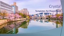  Presentation with hiroshima - Presentation design consisting of hiroshima-japan-downtown-cityscape background and a sky blue colored foreground