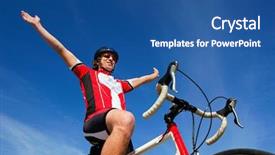  Presentation with finish line - Amazing slide deck having his arms crossing the finish backdrop and a ocean colored foreground