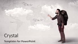  Presentation with backpack - Audience pleasing theme consisting of his back and plane backdrop and a light gray colored foreground