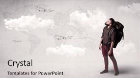  Presentation with backpack - Audience pleasing presentation theme consisting of his back and plane backdrop and a  colored foreground