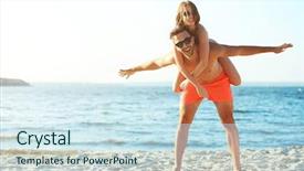  Presentation with girl running on the beach clouds - Presentation theme featuring his back at the beach background and a sky blue colored foreground