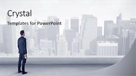  Presentation with money back - Colorful slide set enhanced with his back on a roof backdrop and a sky blue colored foreground