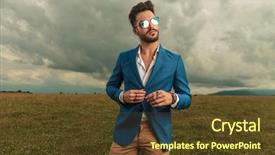  Presentation with smart - Beautiful slide set featuring his blue suit on cloudy backdrop and a tawny brown colored foreground