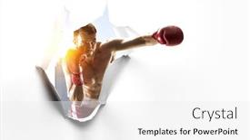  Presentation with breakthrough - PPT theme featuring his breakthrough to success mixed media background and a white colored foreground