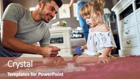  Presentation with 3d man puzzle assembling - Slide set enhanced with his child playing with puzzle background and a coral colored foreground