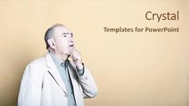  Presentation with man heart attact hand hold - PPT theme with his chin looking up inquisitive background and a lemonade colored foreground