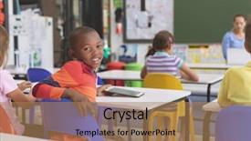  Presentation with classmates - Presentation theme consisting of his classmates and her teacher background and a  colored foreground