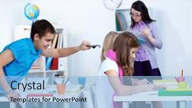  Presentation with adolescent - Audience pleasing presentation design consisting of his classmates with black widow backdrop and a light blue colored foreground