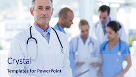  Presentation with doctor discussing parents - PPT theme enhanced with his colleague discussing in medical background and a light blue colored foreground