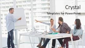  Presentation with creative production - Audience pleasing presentation design consisting of group brainstorming - man presenting an idea backdrop and a white colored foreground