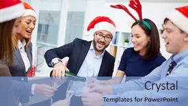  Presentation with santa - Amazing slide set having his colleagues in office backdrop and a light blue colored foreground