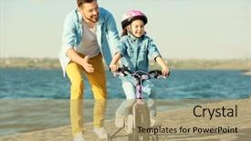  Presentation with man riding big bike motor - Amazing presentation having his daughter to ride bicycle backdrop and a coral colored foreground