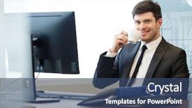 Presentation with office desk reception - Colorful theme enhanced with his desk and drinking cofee backdrop and a  colored foreground