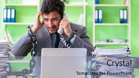 Presentation with workload - Amazing slide set having his desk due to workload backdrop and a light blue colored foreground